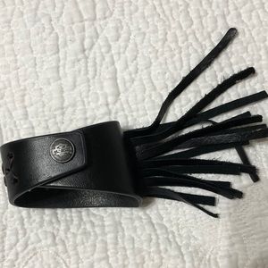 Harley black fringe leather snap cuff